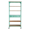 Green Metal and Fir 2-Drawer Display Shelf on Castors